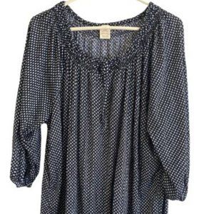 Faded Glory Womens Black Relaxed Knit Peasant Blouse XXL Front tie Polk…
